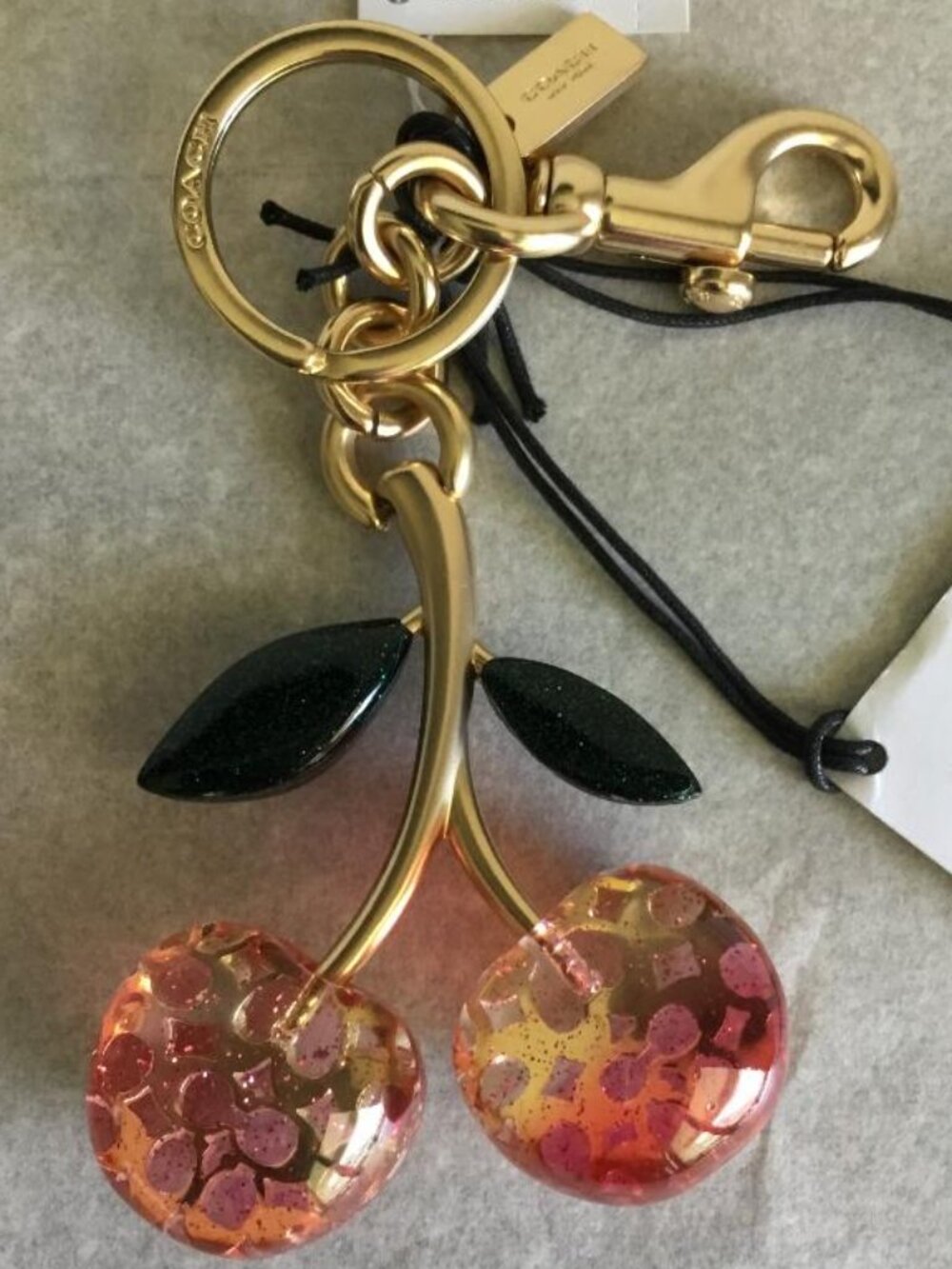 Coach Signature Cs Cherry Keychain Gold Accents RARE, HARD TO FIND! NWT & Dusty - Picture 10 of 10